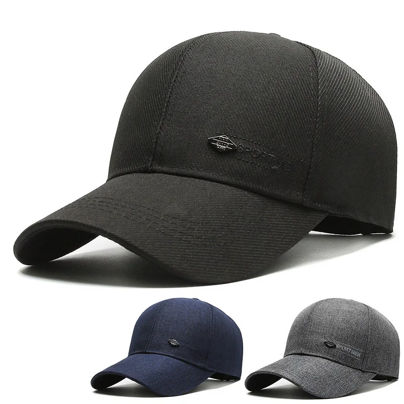 

Big Head middle-aged And Elderly Fashion Baseball Cap Gum Lining Hard Top Hat men's Outdoor Sun Hat Polyester Small Iron Label