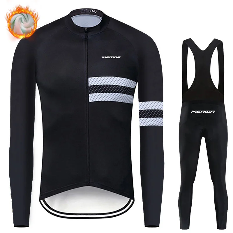 merida Winter Thermal Fleece Cycling Jersey Set Warmer Ropa Ciclismo Men&lsquo;s Long Sleeves MTB Cycling Clothing Triathlon Suit