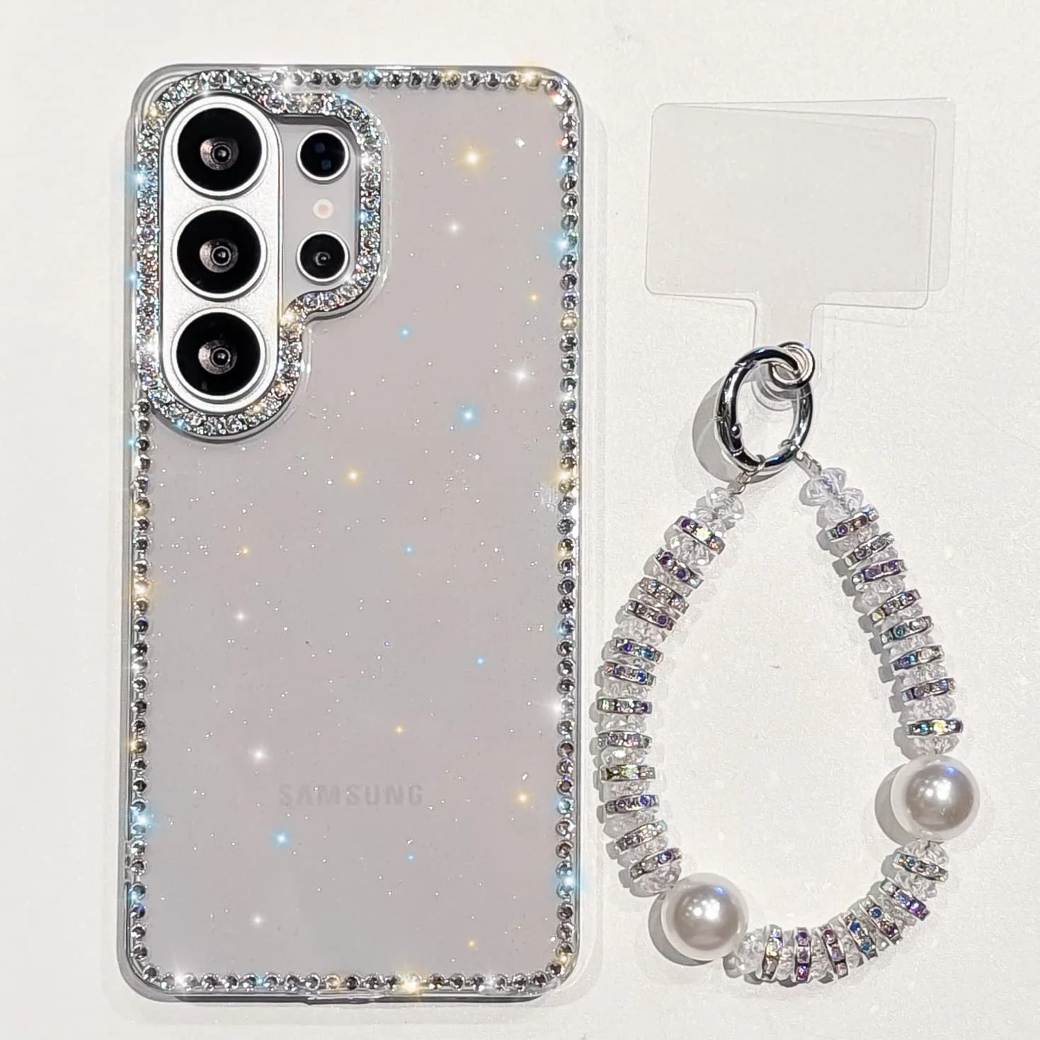 Diamond Love Heart Clear Phone Case with Crystal Strap Cover