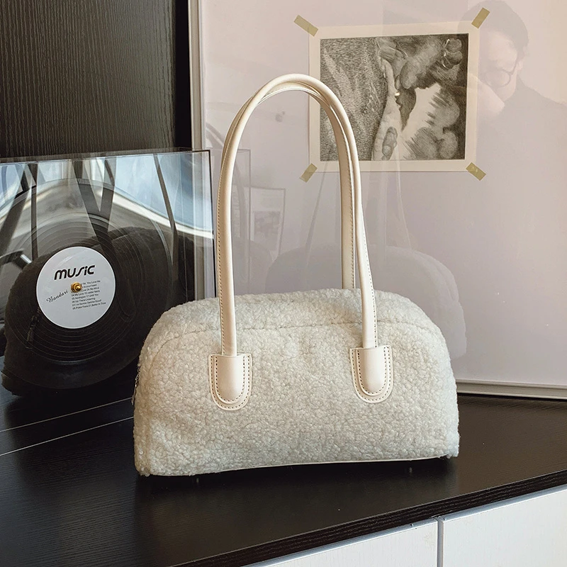 Winter-Pendler-Umhängetaschen für Damen, 2025, luxuriöse Designer-Handtaschen aus Lammwolle, große lässige Tasche, große Kapazität, Kissen-Unterarmtasche – Detail 24