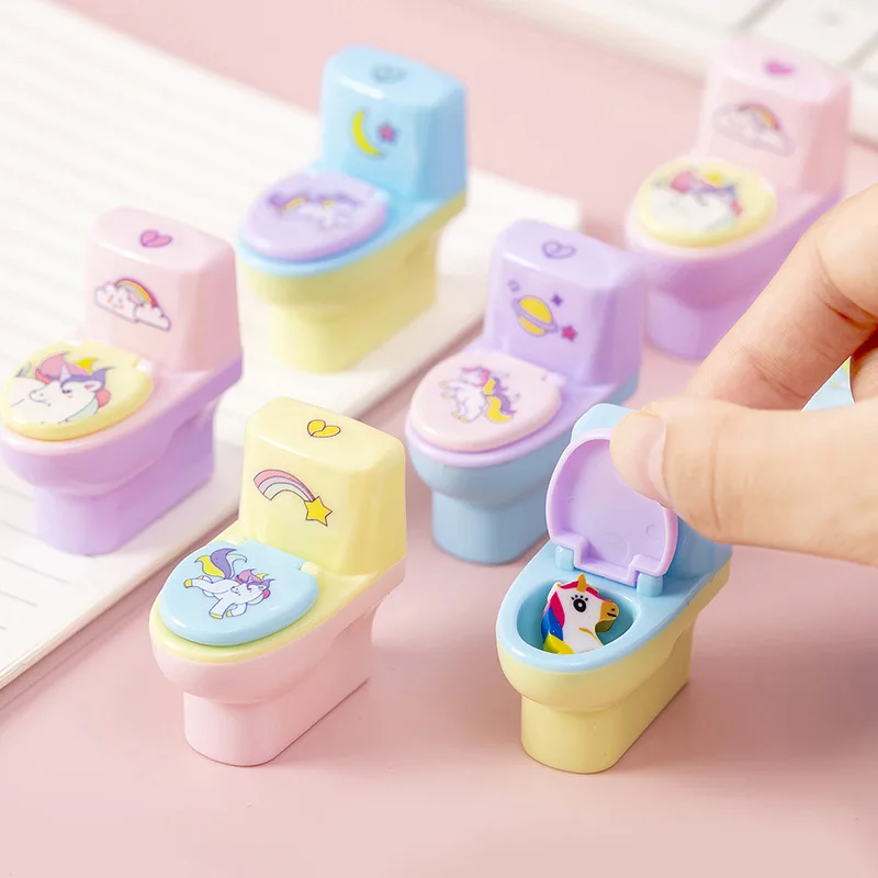 

2 Pcs New Cute Simulated Toilet Pencil Sharpener Creative Fun Toilet Prank Single Hole Pencil Sharpener Children's Toys Gifts