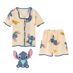 Stitch  cartoon cute children's summer pajamas creative short-sleeved shorts cardigan boys and girls air-conditioning  clothes