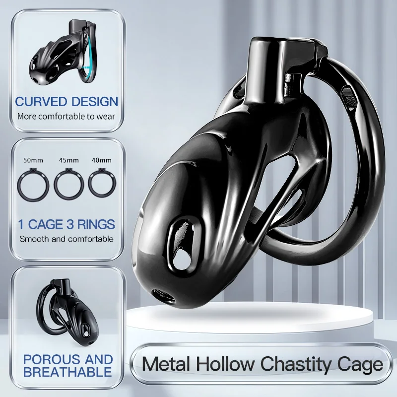 New Male Metal Chastity Cage Erotic Urethral Lock Cock Cage with 3 Sizes Penis Rings Abstinence Adults Sex Toys for Men Gay