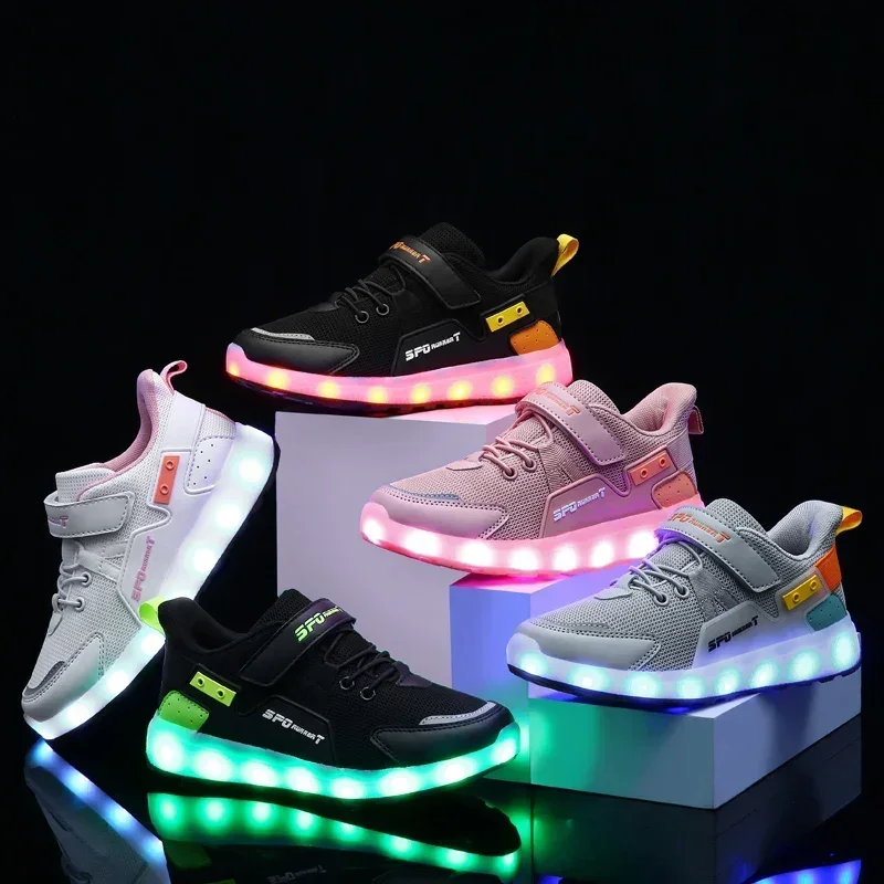 남아 여아 LED 스니커즈 부츠, 어린이 유령 산책, USB 충전 스케이트 디자이너 신발, 반짝이는 스니커즈 신발