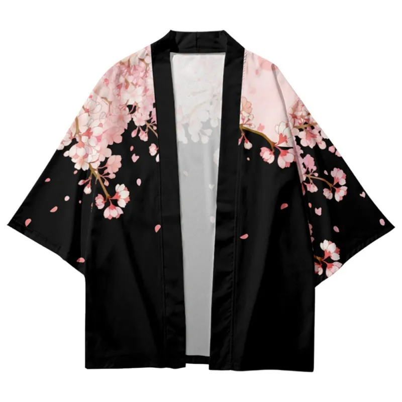 Sakura Flowers Print Yukata Men Women Fashion Cardigan Blouse Haori Obi Asian Clothes Harajuku Japanese Cosplay Kimono japanese kimono japanese kimono cardigan japanese kimono shirt