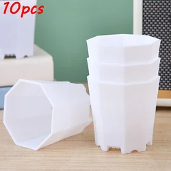 Set of 10 Stylish Octagonal Planters - 7cm Plastic Pots in White and Black for Indoor and Outdoor Decor (10pcs)