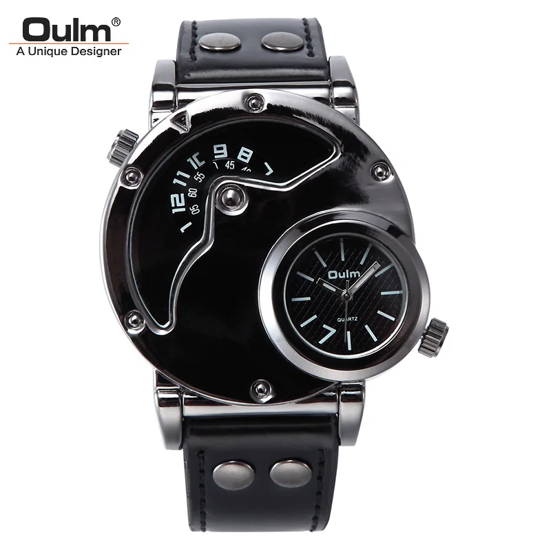 

Brand Oulm Watch Double Movement Men Quartz Relojes Sports Leather Strap Male Relogio Military Wristwatch Casual Gift Clock