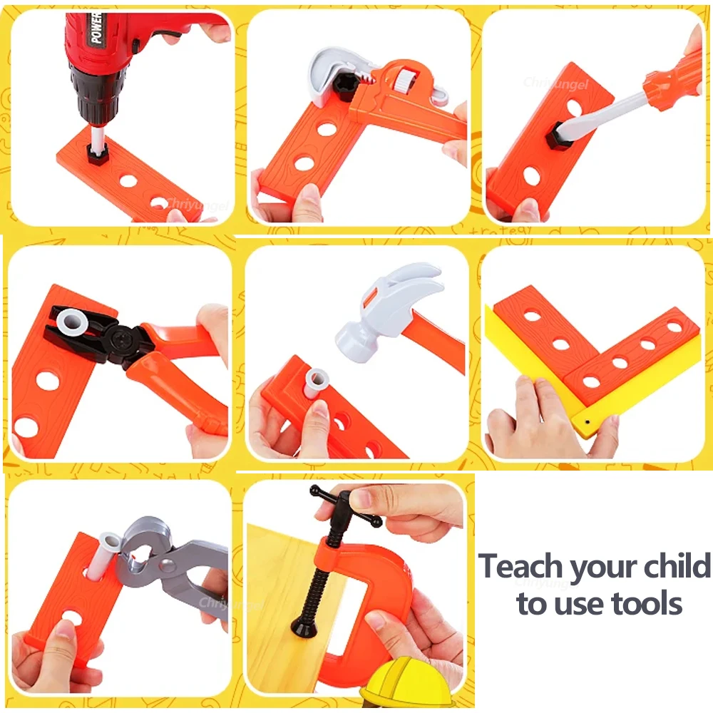 38/41 PCS Pretend Tools Kit Kinder spielen Reparaturwerkzeug-Set Kunststoff Konstruktionsspielzeug mit Schraubendrehern für Kleinkinder Jungen Mädchen Kind – Detail 9