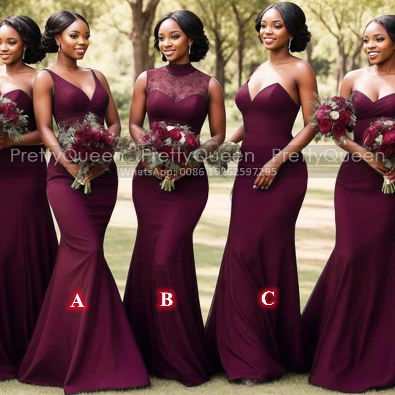 

Trumpet Bridesmaid Dresses Sheer Lace Mermaid Sleeveless Burgundy Long Wedding Party Dress Maid Of Honor For Women