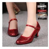Latin Dance Shoes Women Salsa Shoes Sequin Glitter Closed Toe High Heels Ballroom Tango Dancing Shoes Woman Sandals 3cm-7cm 1