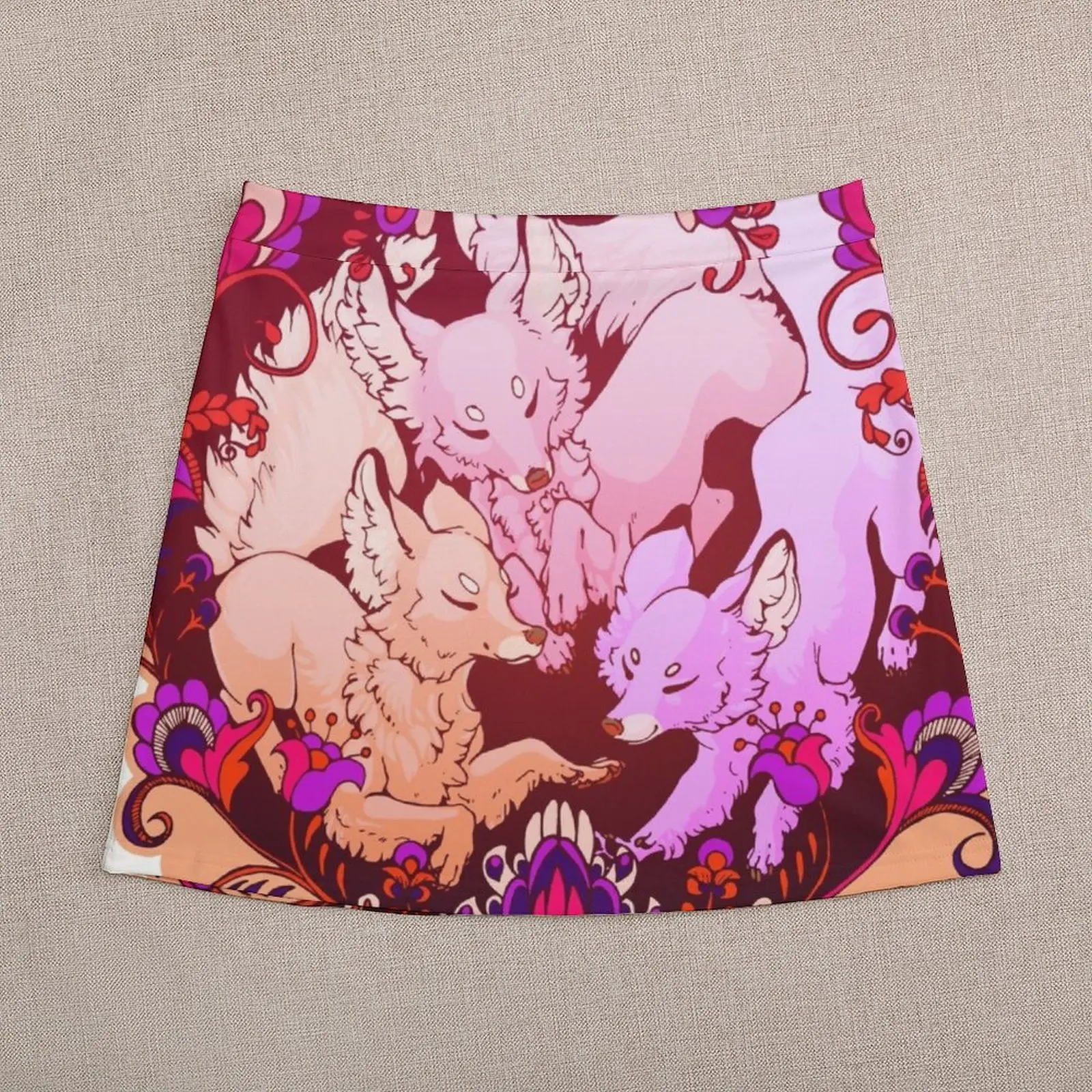 Folk Foxes Mini Skirt Female dress japanese kawaii clothes skorts for women skirt for women
