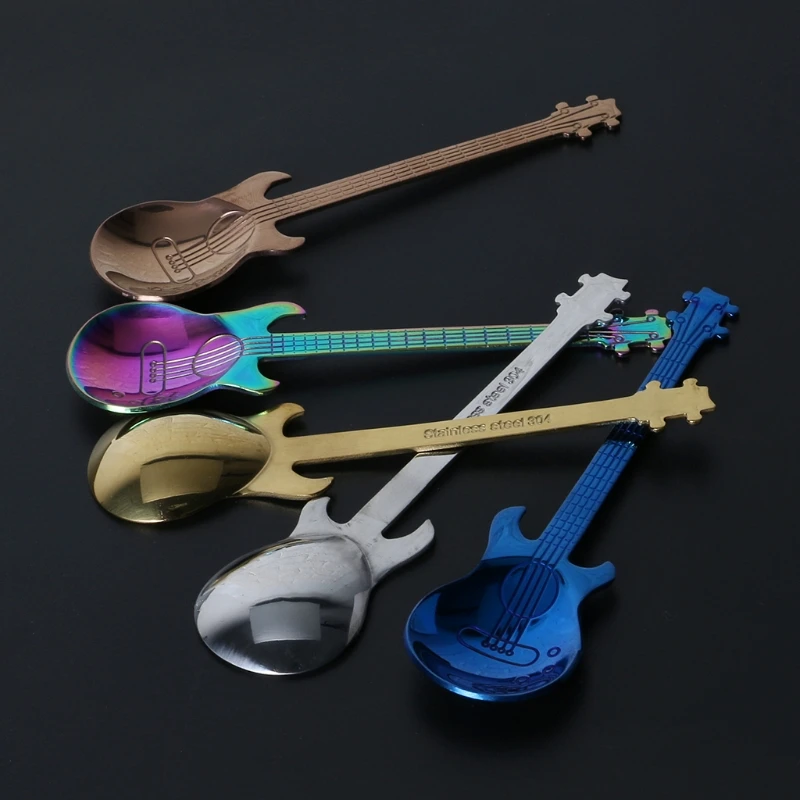 

Нержавеющая сталь Радуга в форме гитары Ложка для смешивания кофе Холодный напиток Чайная ложка