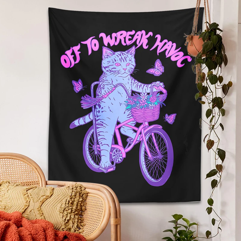 Tapestry decorations cute cat wall hanging rainbow sun aesthetic frog rabbit children's room girls dorm