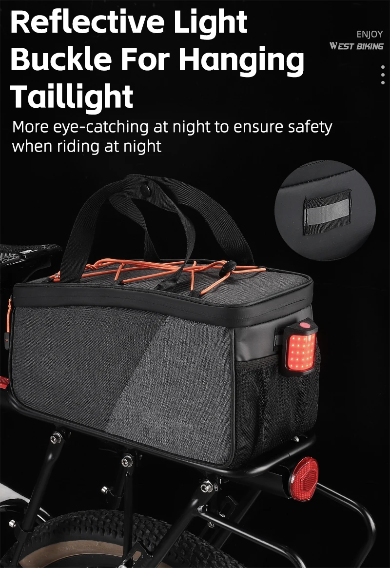 WEST BIKING 6L Robuste Fahrrad-Gepäckträgertasche mit Mehrfach-Taschen, Netzstoff und Elastischem Gurt für Outdoor-Bikepacking – Detail 9