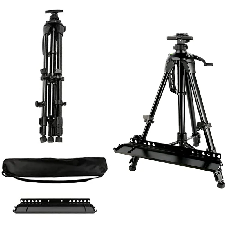 Portable Adjustable Metal Sketch Easel Painting Stand Foldable Aluminum Travel Rack With Brush Tray Display Frame Art Supplies