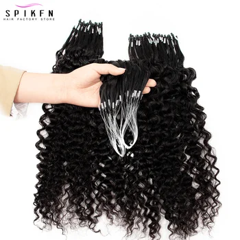 Black Micro Loop Hair Extensions Water Wave Curly 12-26 inches Natural Black Remy Human Hair 50pcs/pack Micro Link Ring Hair
