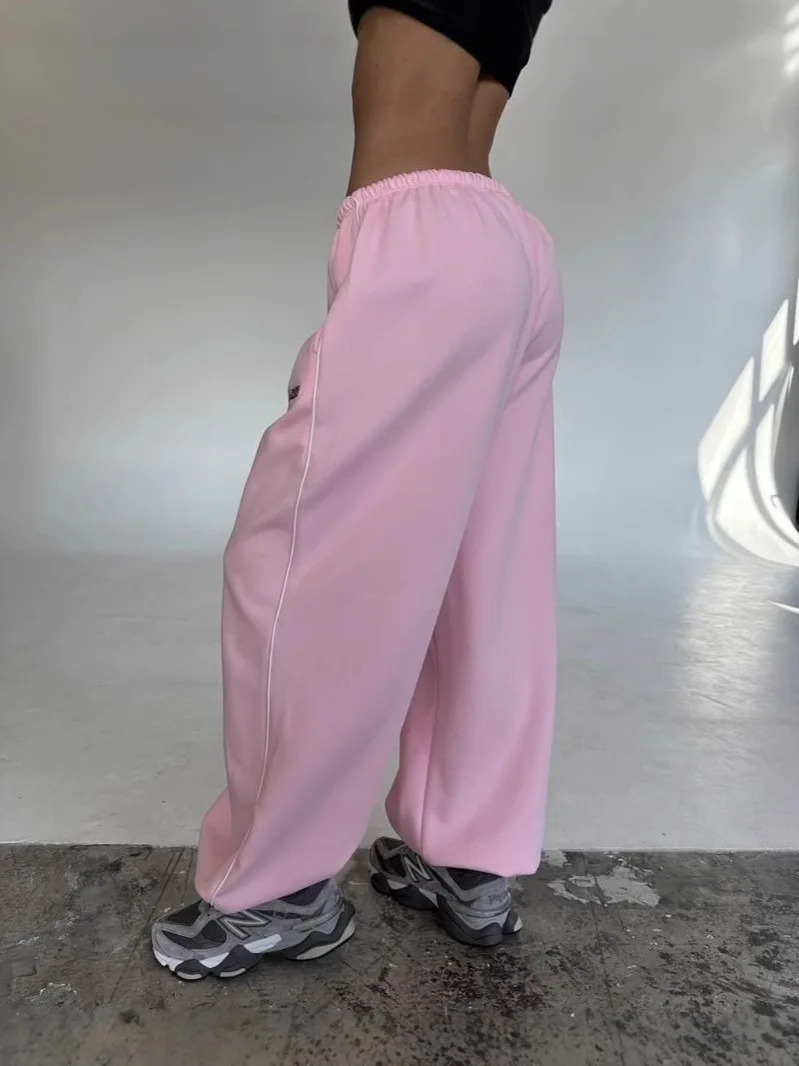 Casual Solid Color Trousers Autumn New Style Elastic Waist Lace Up Letter Embroidered Sweatpants Fashion Sports Style Pants