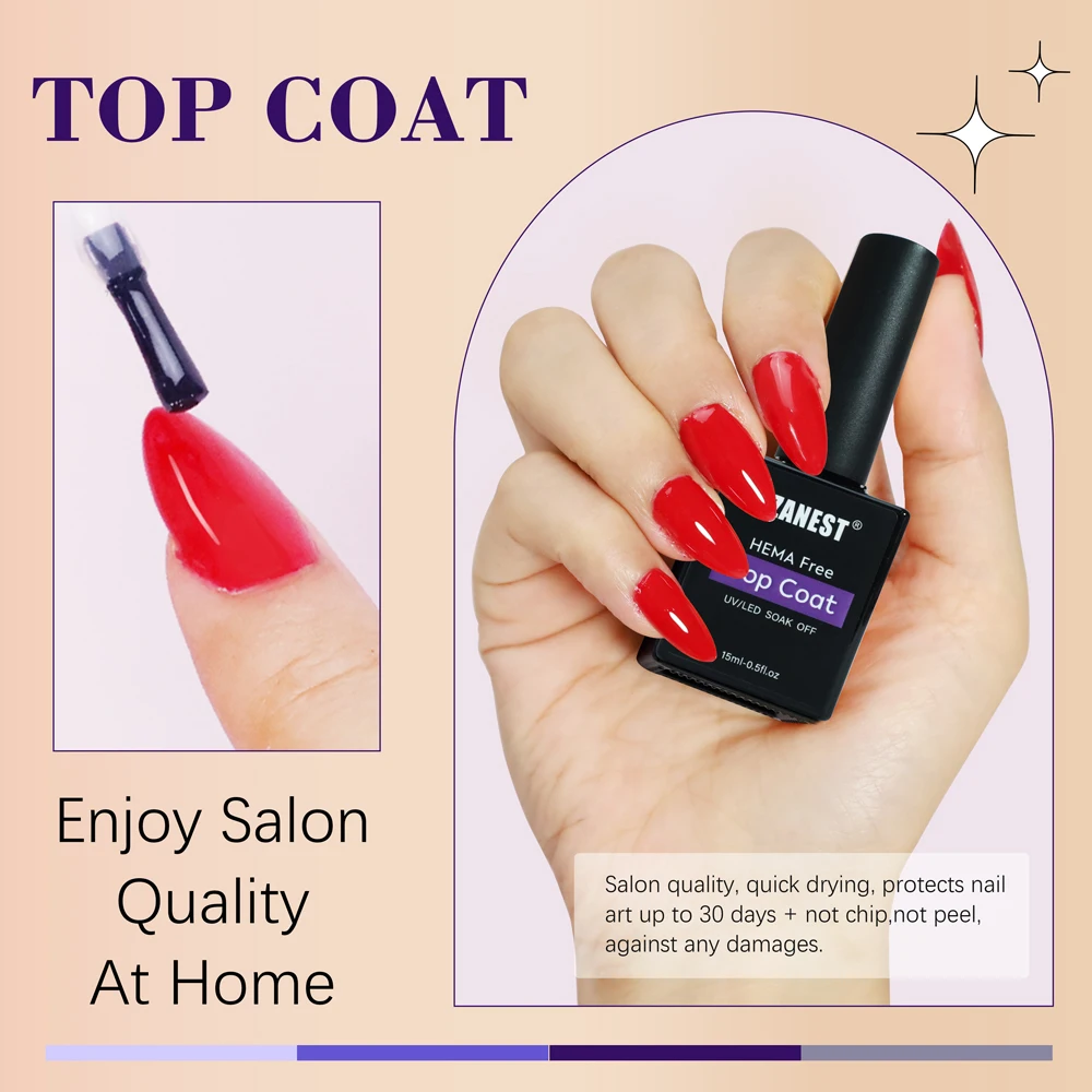 FZANEST HEMA TPO free High Durability Strong Top and Base Coat Set Shiny Crystal NO Wipe High Shine Gel Nail Polish