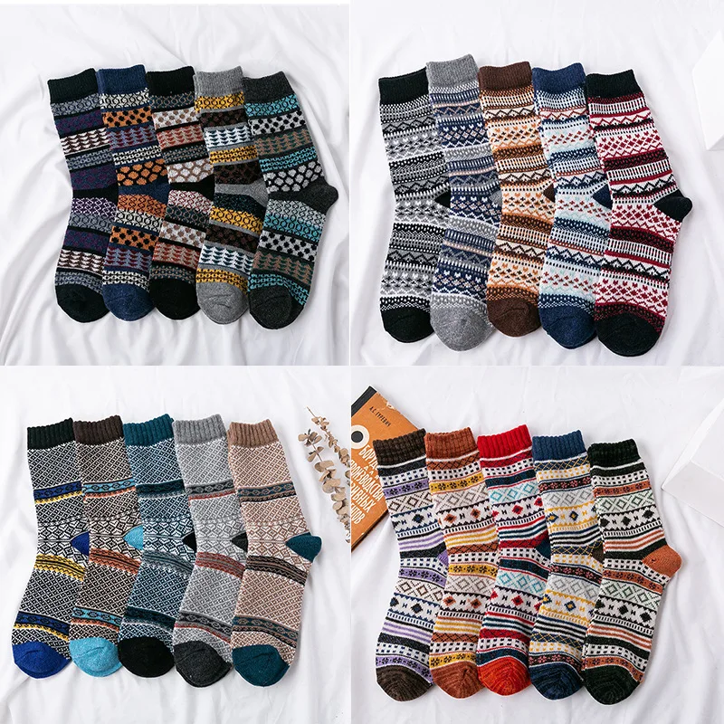 

5 Pairs Newly Autumn And Winter Man Socks Warm Thick Rabbit Wool Middle Tube Men's Socks Retro National Style Casual Stockings