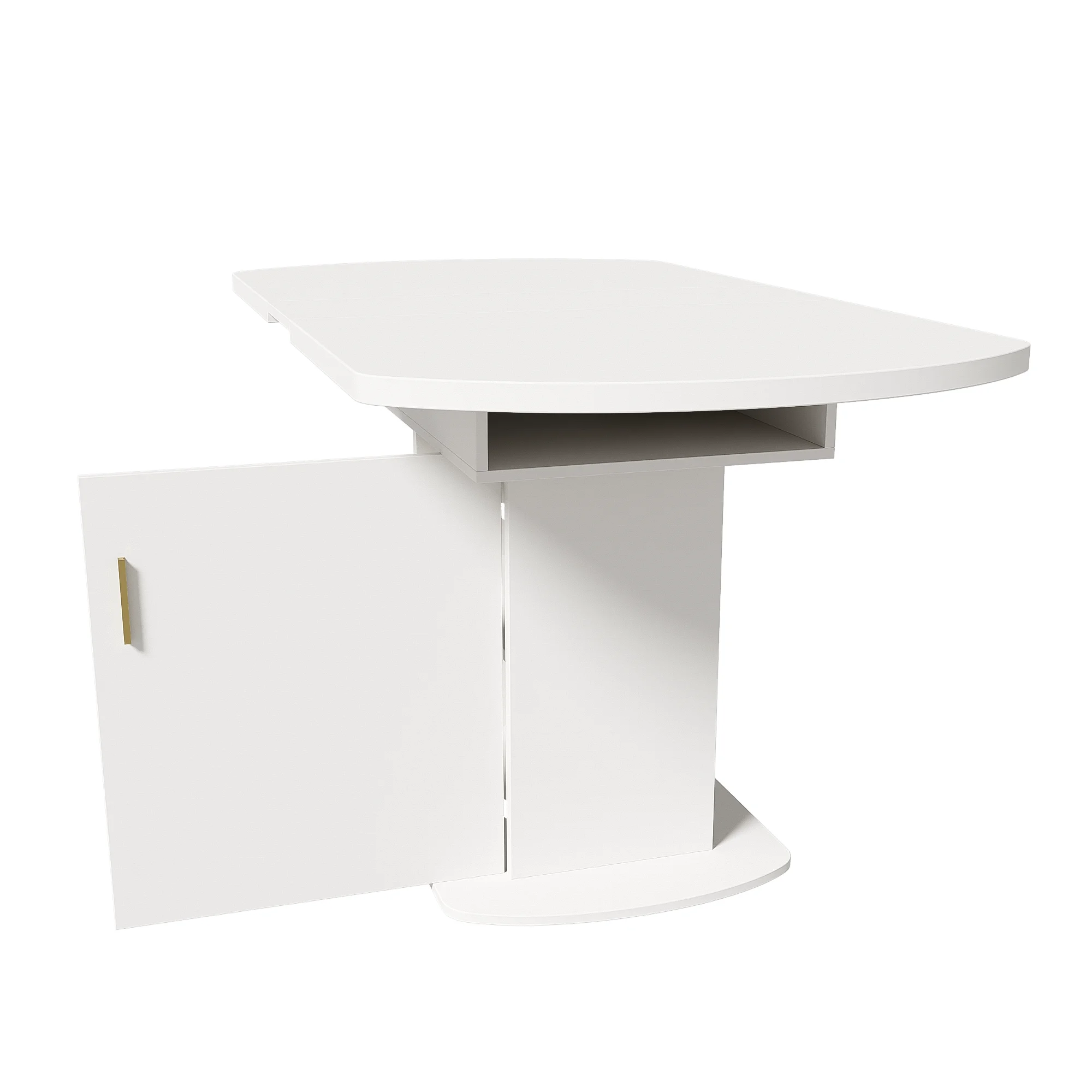 Ausziehbarer ovaler weißer Esstisch für 2 bis 3 Personen, L110/130 x B70 x H75 cm, Esstisch mit Stauraum, Couchtisch, Möbelschreibtisch – Detail 5