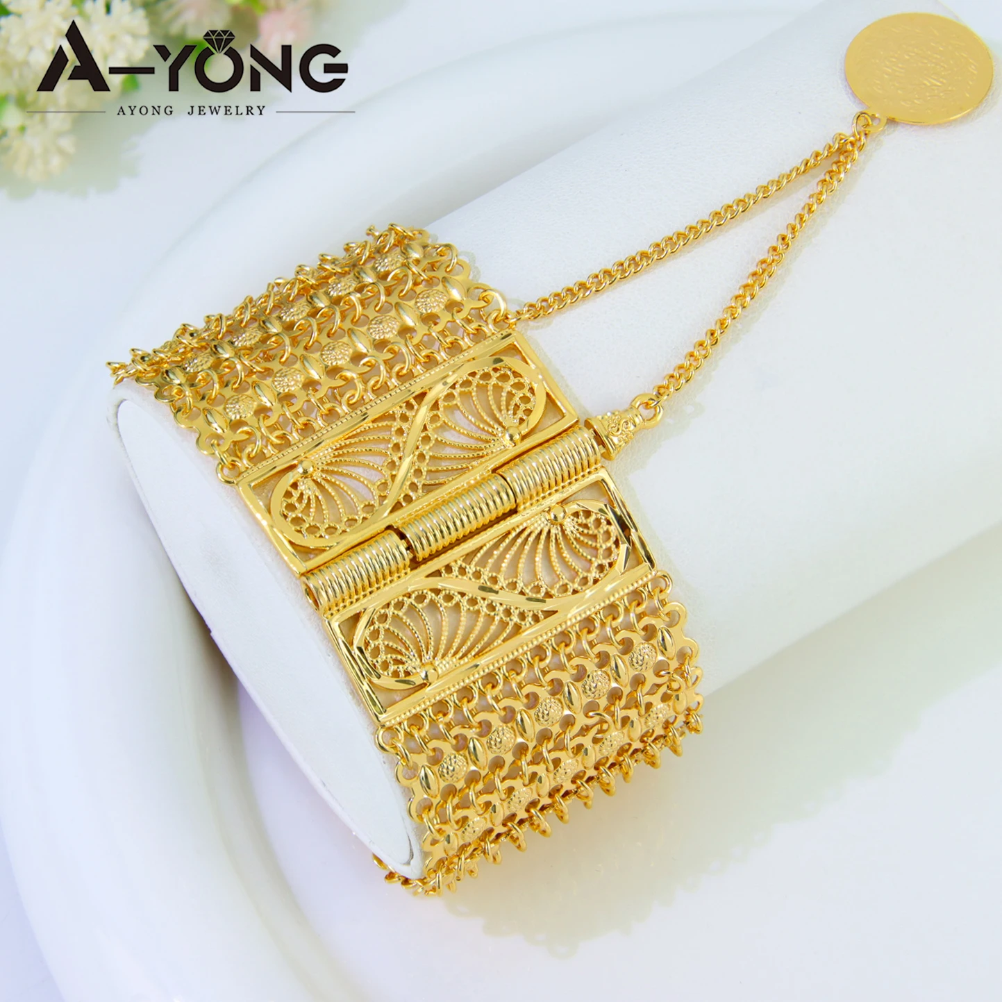Luxus Algerien Braut Hochzeit Manschette Armband 21k vergoldet Nigeria handgemachte Handketten Pulseras Mujer türkische Braut Zubehör – Detail 8