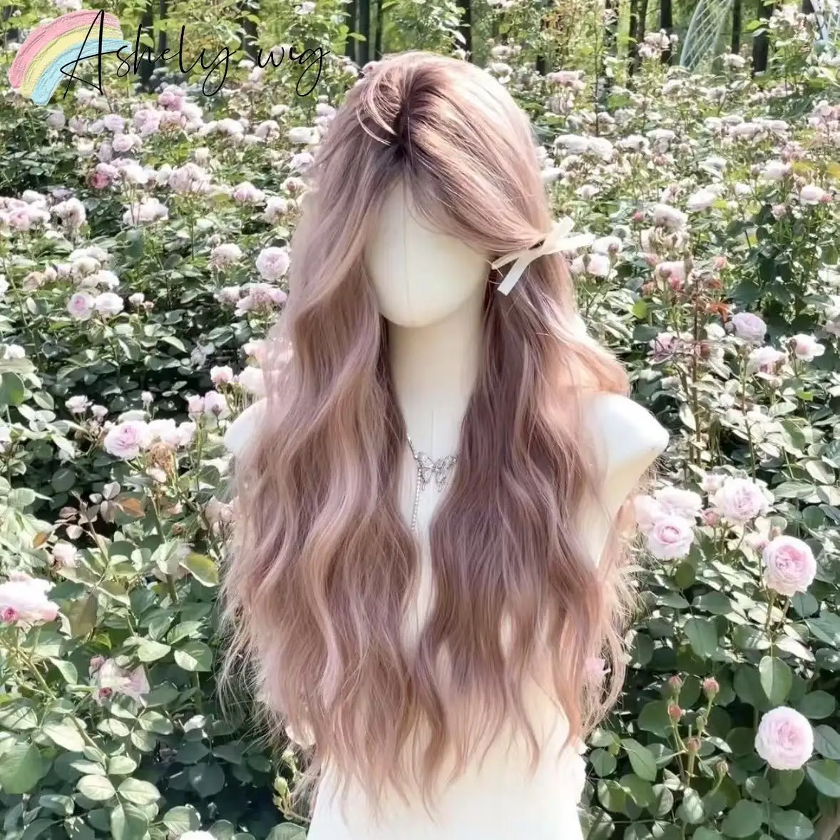 Ombre Pink Wig for Women Long Curly Hair Wigs High Temperature Fibers Synthetic Wigs Headband Natural Lolita Cosplay Wig 가발