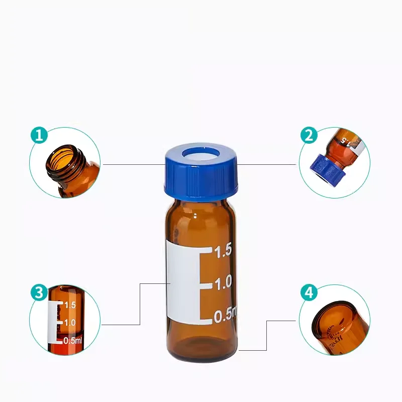 유리 크로마토그래피 자동 샘플러 헤드스페이스 병, 다크 브라운 파란색 캡, 눈금 세럼 샘플링 병, 100 개/로트, 1.5/2ml
