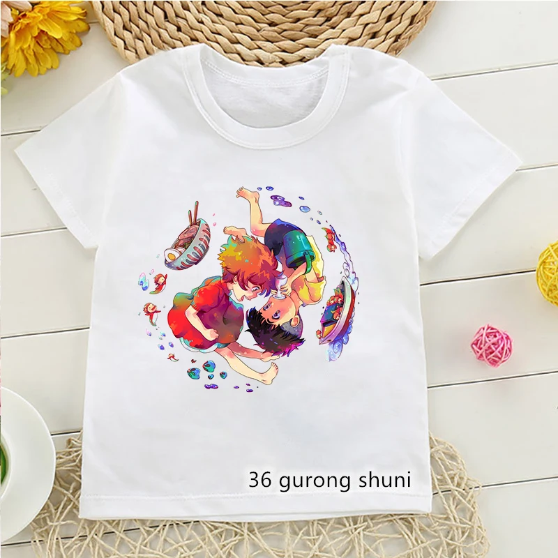 

2022 Kawaii girls t-shirts Ponyo cartoon print girl clothes summer casual boys t shirts white pink shortsleeved highquality tops