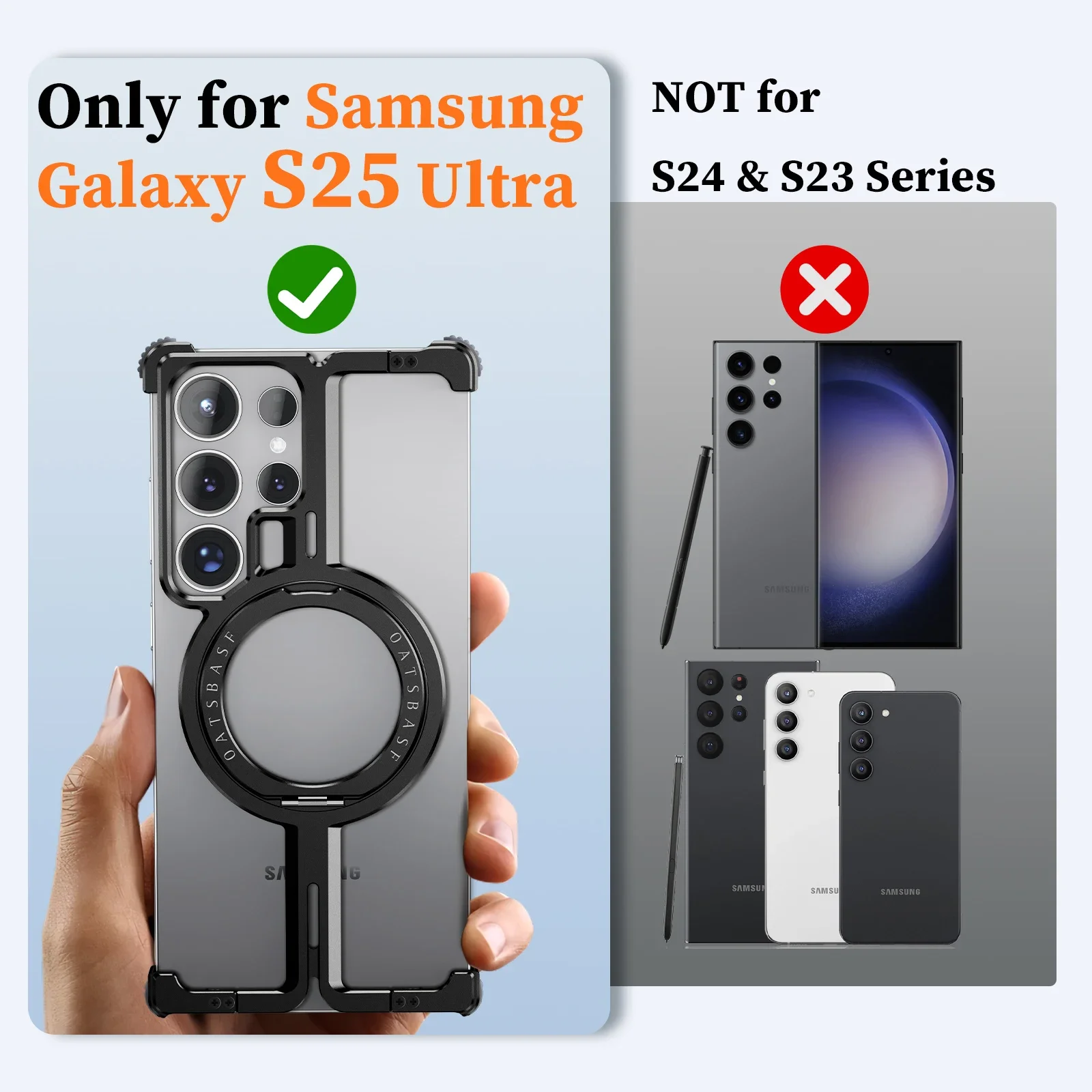 Eary Frameless Phone Case with Samsung Galaxy S25 Ultra with Magsafe 360°Rotatable Magnetic Kickstand Minimalist Metal Cover