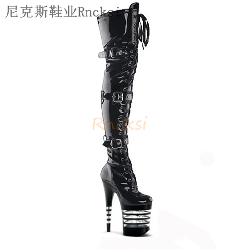 

Rncksi's 20cm high boots, black and white striped sex toys shoes, whip girls' shoes and pole dancing women's boots
