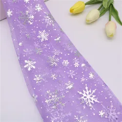 Silver Snowflake Hot Stamping Tulle Fabric for DIY Sewing and Apparel Projects (100x150cm) (Light purple)