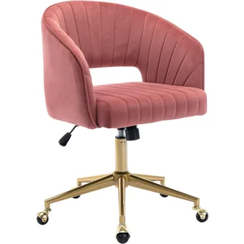 Velvet Tufted Swivel Desk Chair with Gold Base 1