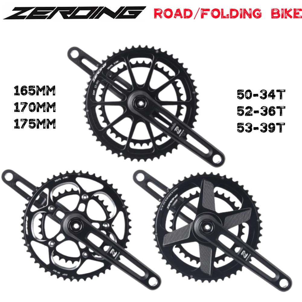 

ZEROING Road Bicycle Crankset Folding Bike Hollow Crank 165 170 170mm Ultralight GX Sprocket 50-34/52-36/53-39T Double Chainring