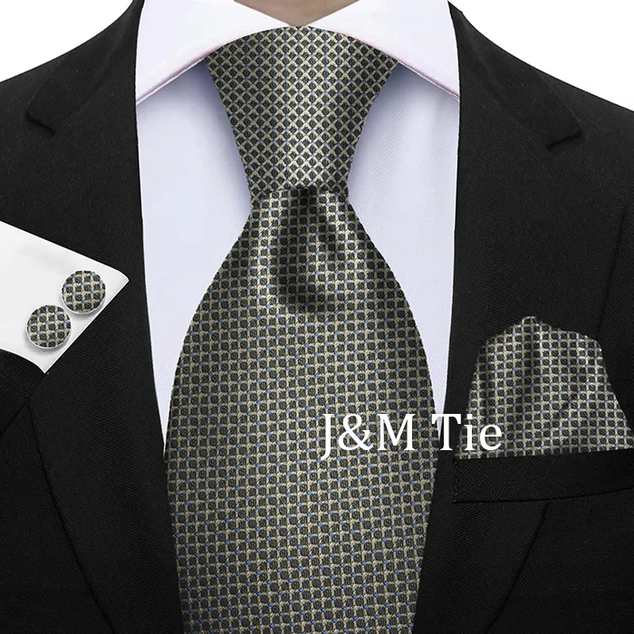 Elegante Krawatten für Männer, Geschenk, modisches Herren-Krawatten-Set, gestreift, gepunktet, Krawatte, Taschentuch, Manschettenknöpfe, 3-teilig, Business-Hochzeitsanzug-Accessoires – Detail 5