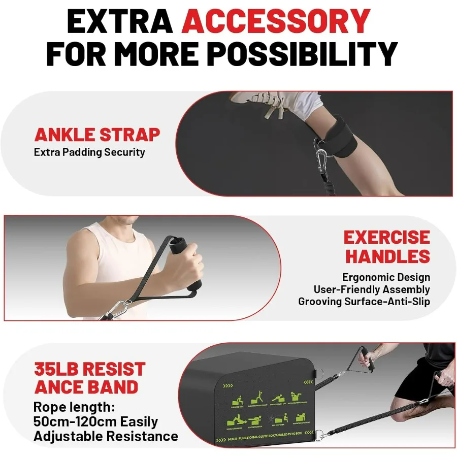 Hip Thrust Bench, Glute Box for Hip Strength, Multi-Functional Angled Glute Box with Anti-Slip Tread, Hip Thrust Machine at Home