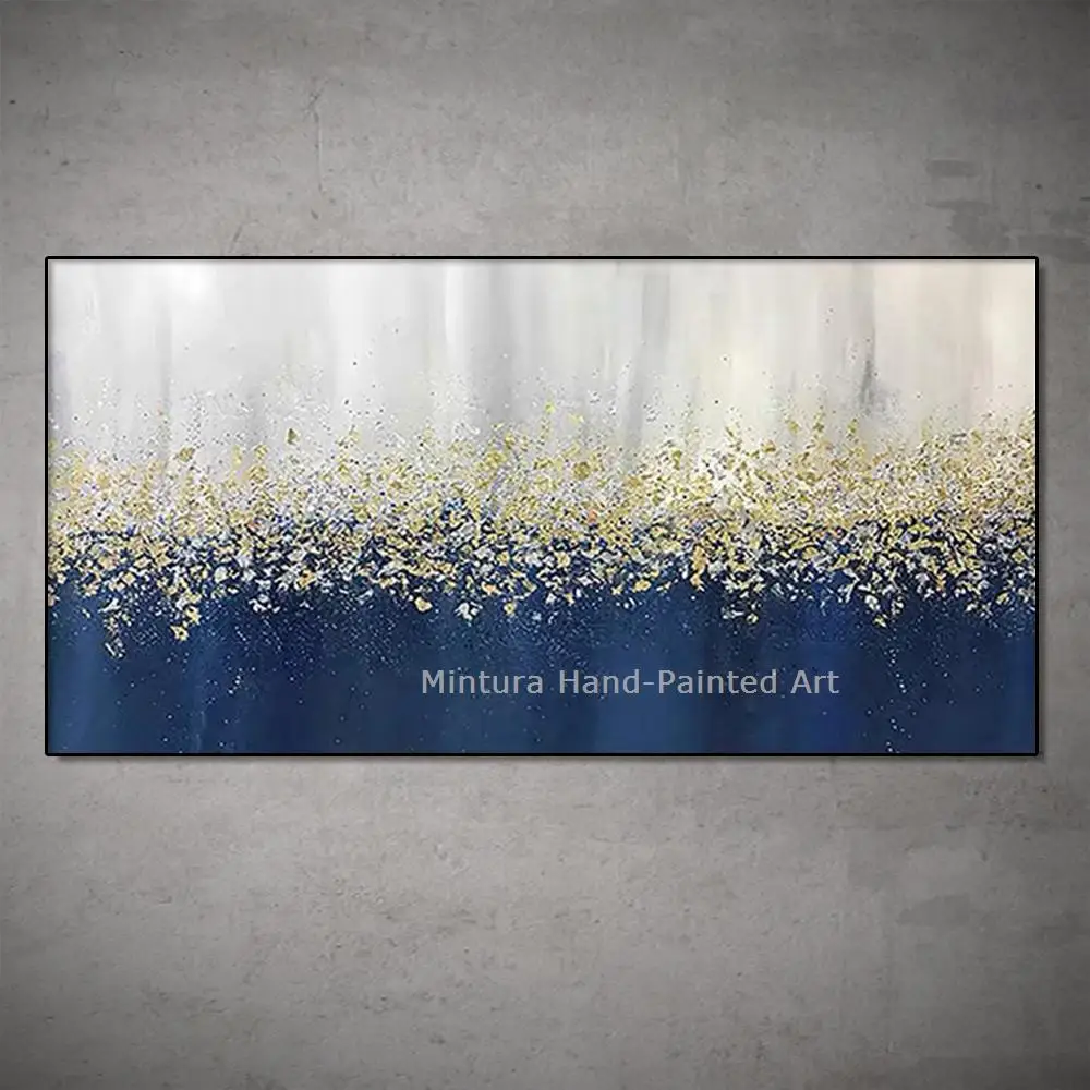 

Mintura,Handmade Modern Abstract Golden Tiny Spots Flowers Seascape Oil Painting On Canvas,Wall Art,Picture Live Room Home Decor