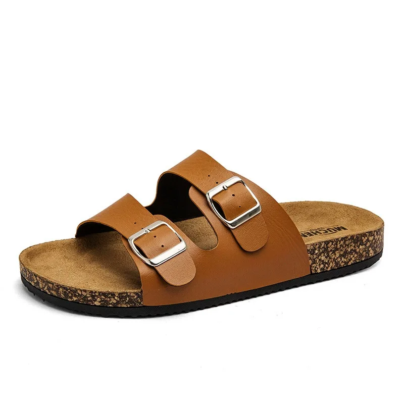 Mens Summer Retro Open Toe Slippers With Double Buckles