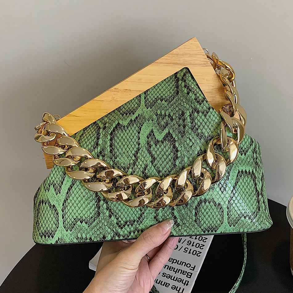 Women Green Python Leather Shoulder Bag PU Snake Leather Tote Hand Bag  Clutch Purse Ostrich Party Bags - AliExpress