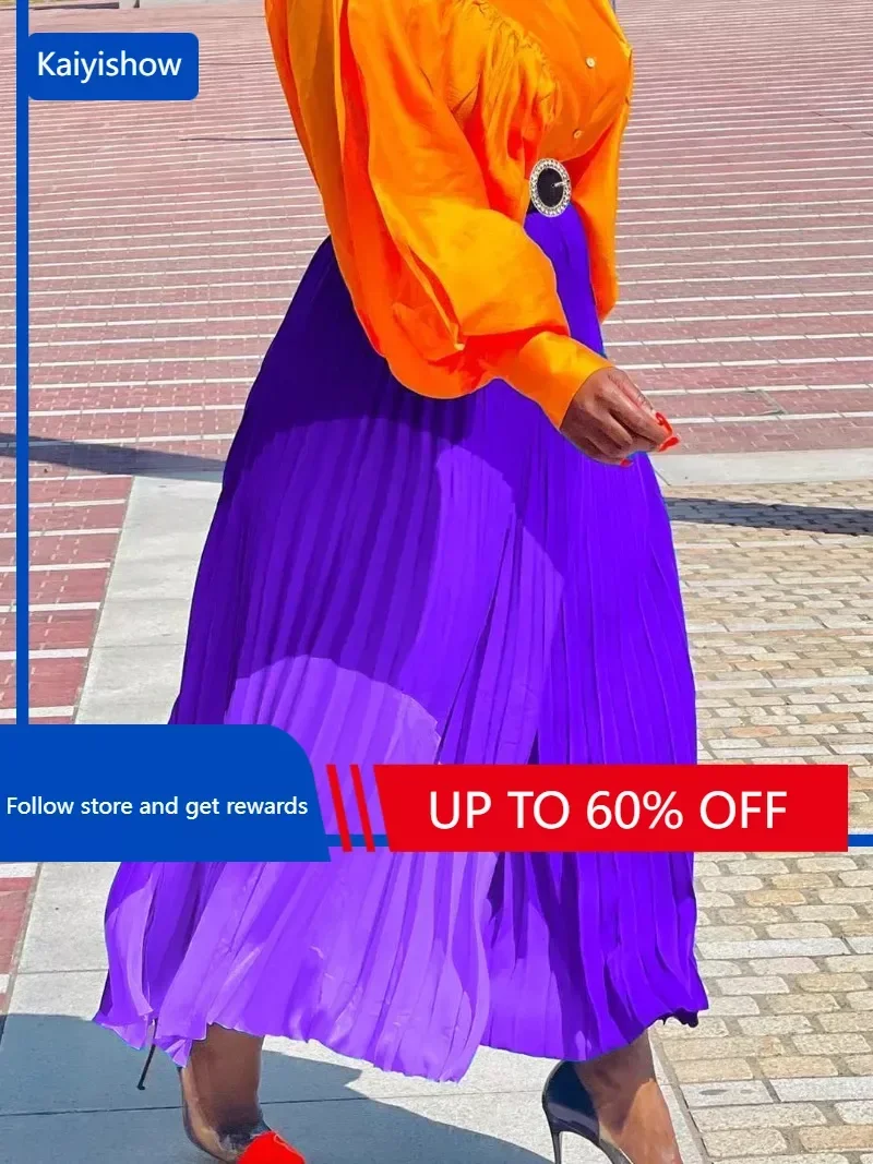 

Women Vintage Pleated with Belt Big Swing Skirt 2023 Autumn Winter Female Street Chic Patchwork Maxi Long Skirts