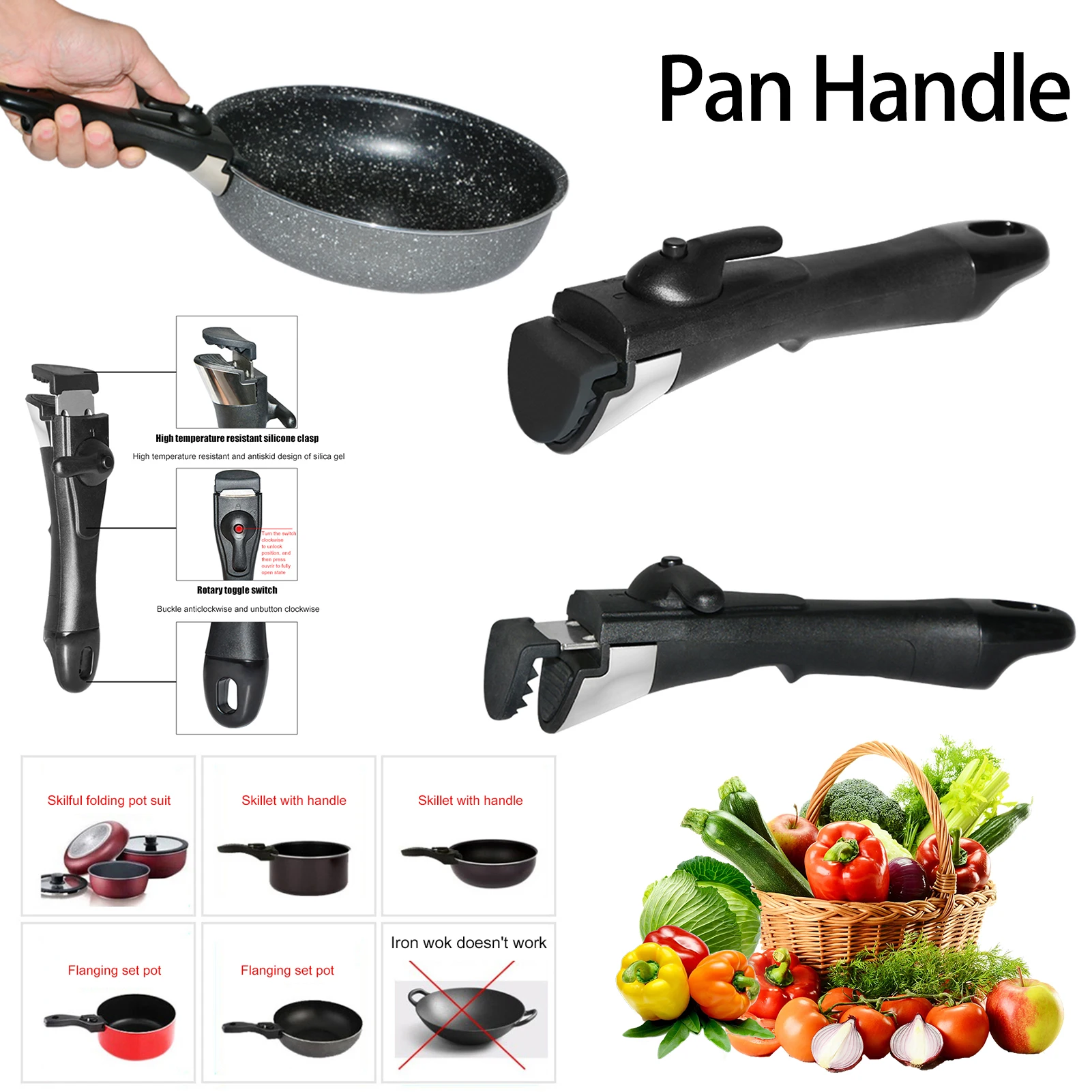 Detachable Clip Hand Grip Universal Removable Pan Pot Handle 1