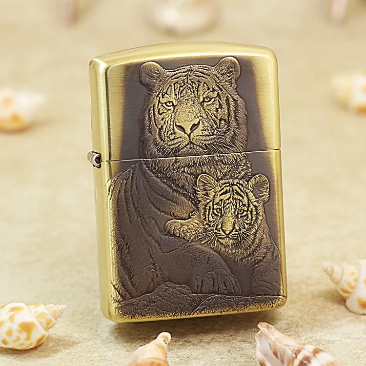 

Genuine Zippo Ghost King Tiger oil lighter copper windproof cigarette Kerosene lighters Gift with anti-counterfeiting code