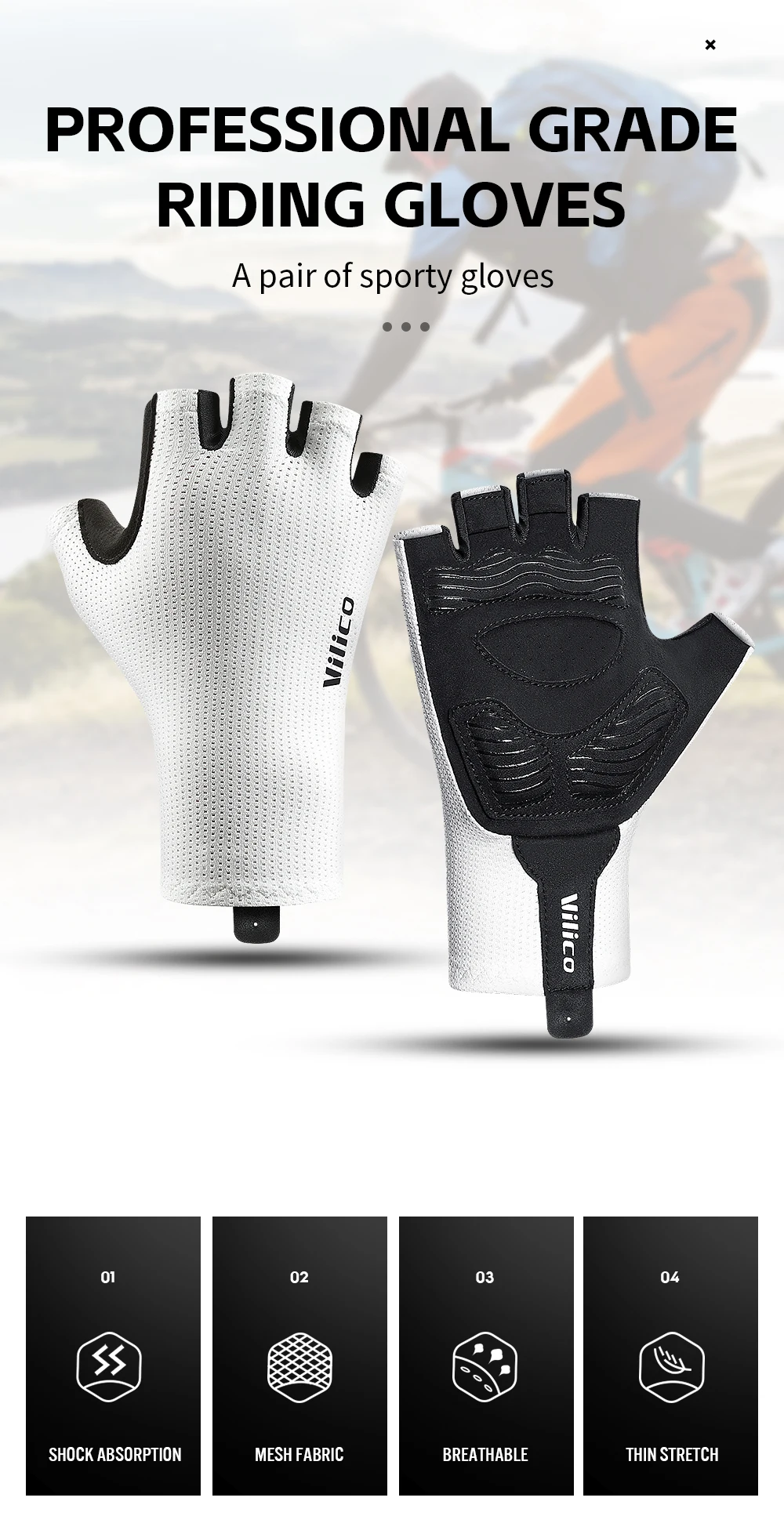 Sommer-Halbfinger-Trainingshandschuhe für Herren und Damen im Freien, 1 Paar – atmungsaktiv, elastisch, dickes Handflächenpolster, rutschfest – Detail 1