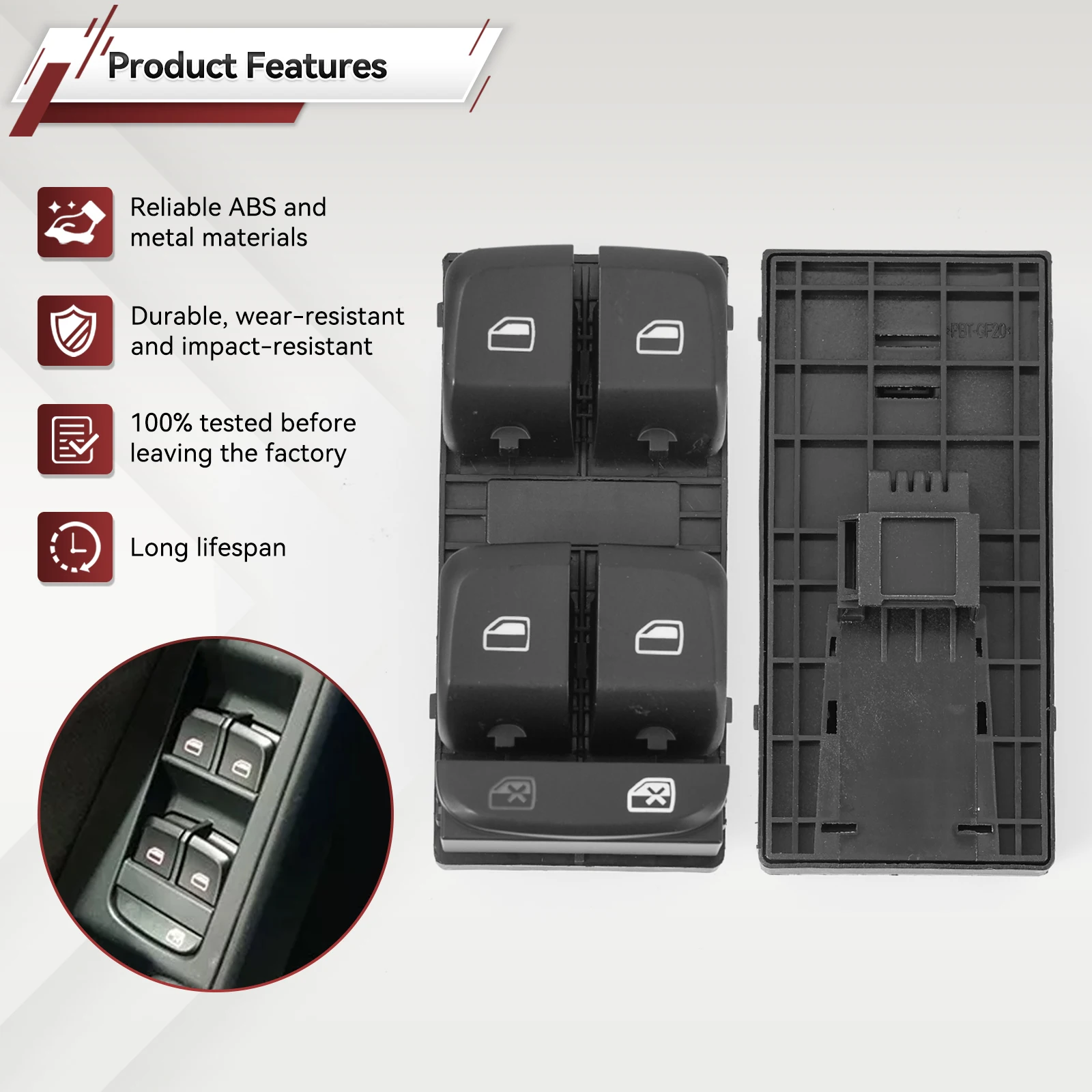 Driver Side Electric Power Window Control Switch For Audi A4 B6 B7 - 8E0959851B - Black 10-Pin