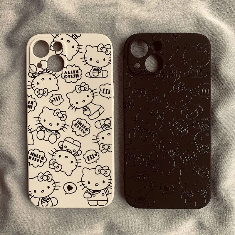 

Kawaii Hello Kitty Phone Case For iPhone 15 Pro Max 14 13 12 11 Mini Plus Cartoon Soft Silicone Shockproof Back Cover
