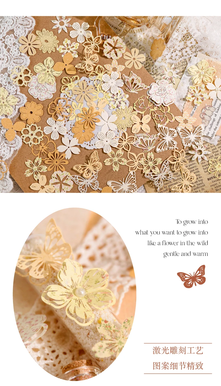 50 Stück Vintage-Spitze, hohler Rahmen, florales Material, Papier, Junk-Journal, Planer, Scrapbooking, dekorative Fotoalben, Bastelbedarf – Detail 4