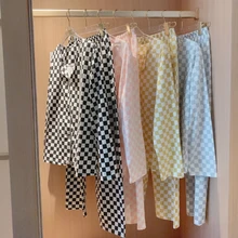 

Checkerboard Women's Pajamas Lattice Pure Cotton Spring Home Sleeping Clothes Fashion Lapel Cardigan Two-piece Suit Tracksuit