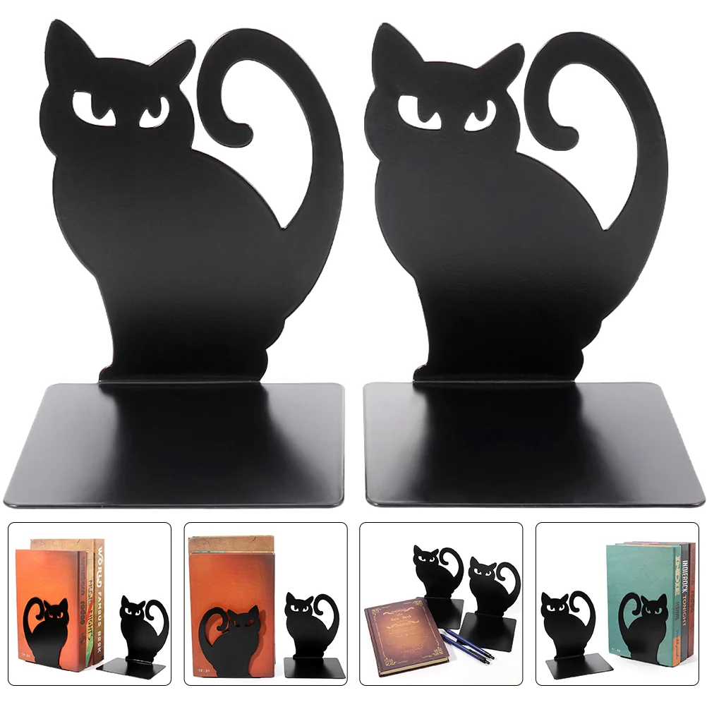 Black Cat Bookend Metal Trim Holders Plug Reading Organizer Decorative Iron Shaped Exquisite Office File Stands Bookends