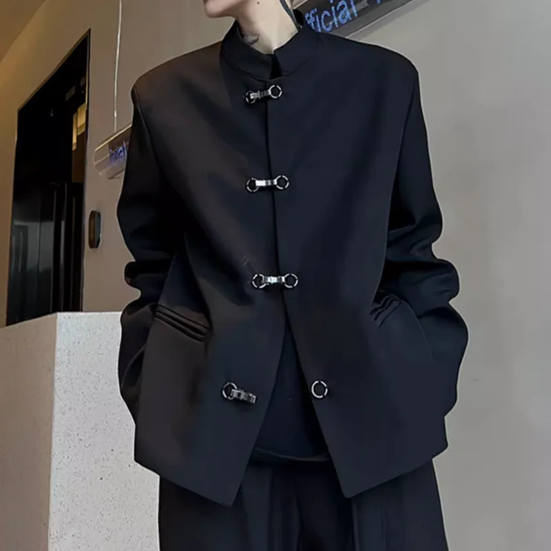 

Men Spring High Quality Metal Buckle Setting Casual Suit Jackets/Male Slim Fit Business Casual Station Collar Tuxedo Men Blazers