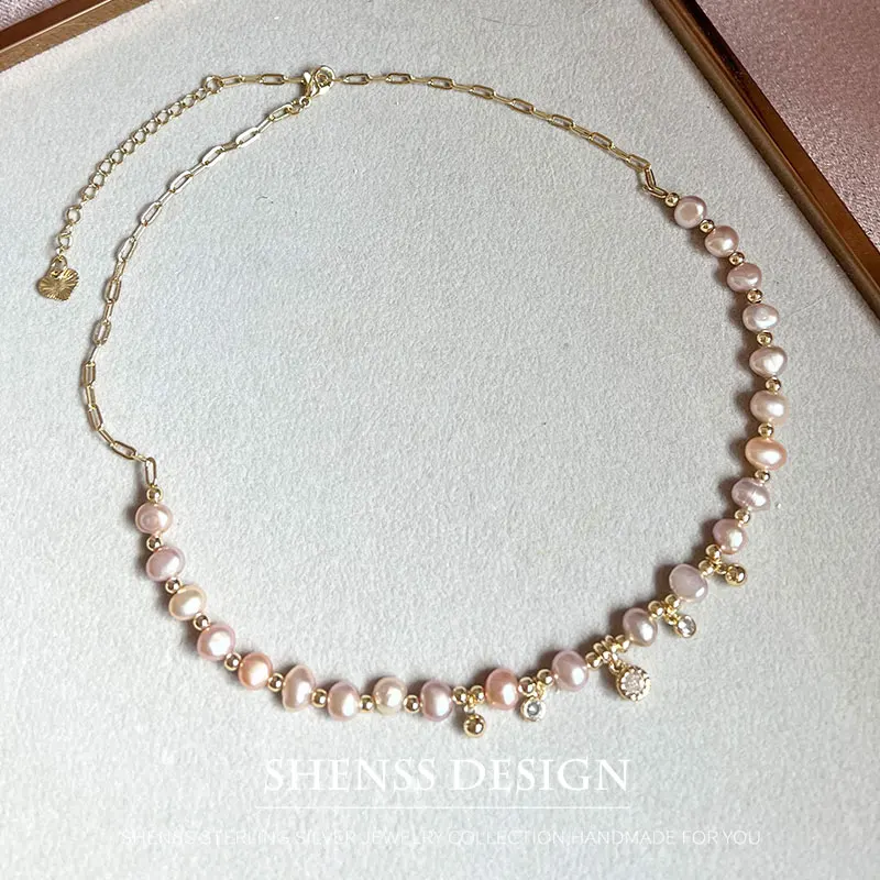 Temperament Design Natural 5-6mm Baroque Pearl Necklace Customized Jewelry for Women's