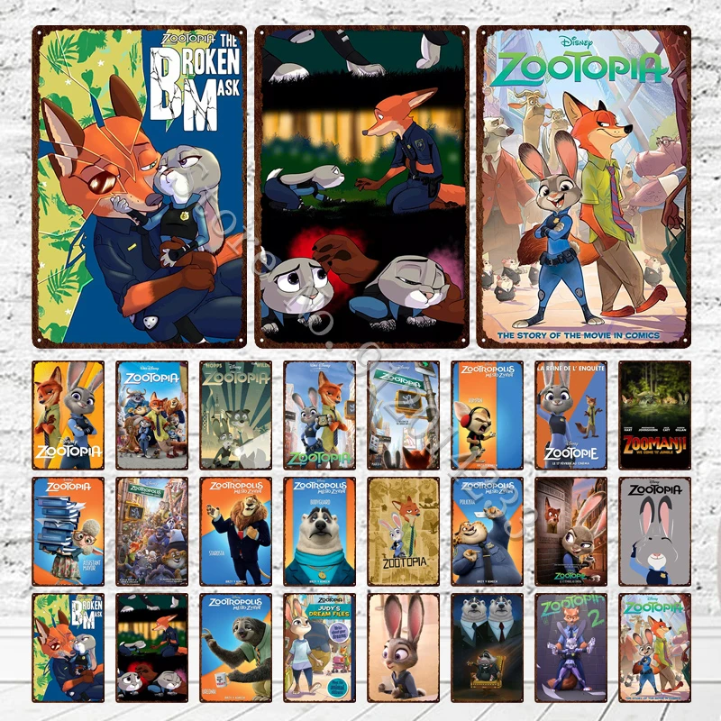 Zootropolis Vintage Metal Signs Tin Plate Disney Cartoon Moies Judy Nick Plaques Children's Room Decoraion Wall Artwork |